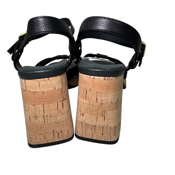 Paul Green Black Leather Strappy Block Heel Sandals NWT 9.5 Super Soft Cork - Picture 8 of 11